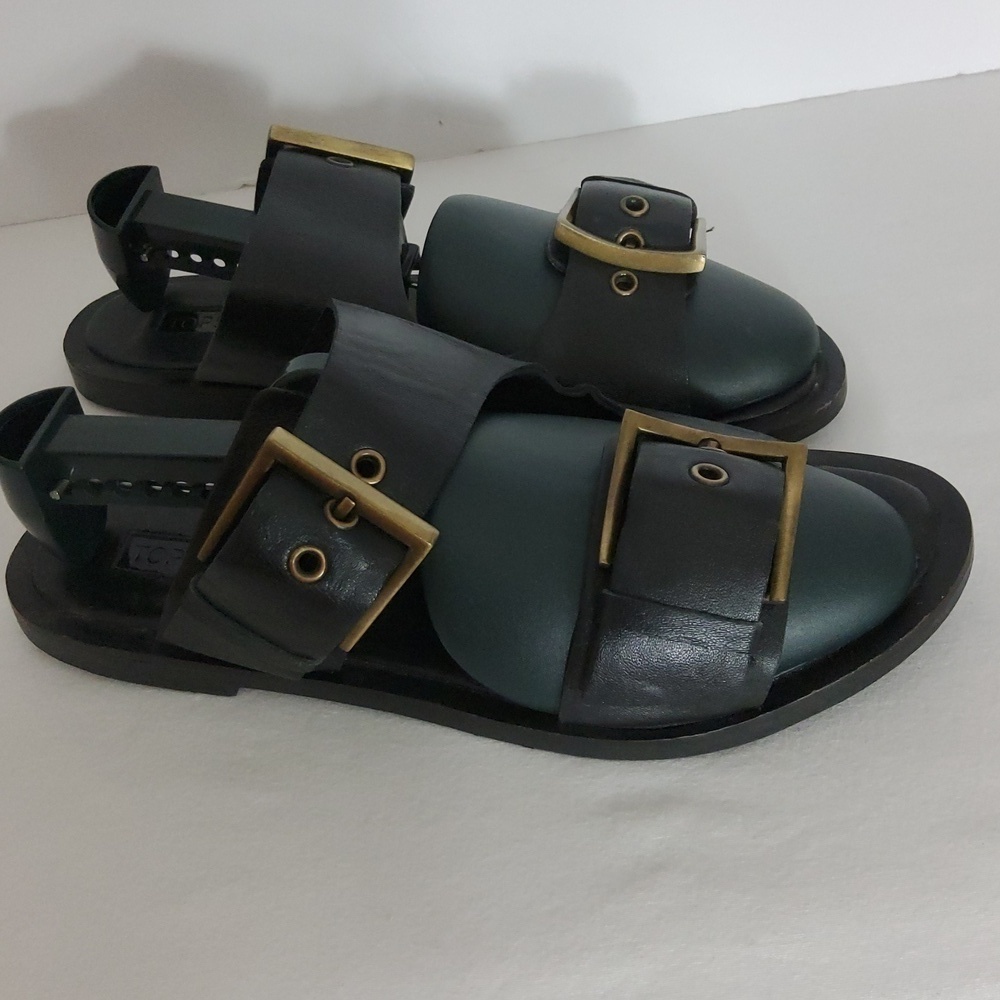 TOPSHOP DOUBLE BUCKLE BLACK LEATHER SLIP ONS